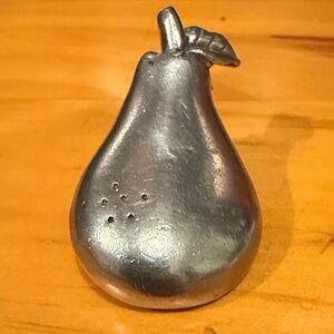 VINTAGE SILVER COLOR PEAR PIN BROOCH 1 1/2" WITH ATTACHED VIAL Makers Mark - EC
